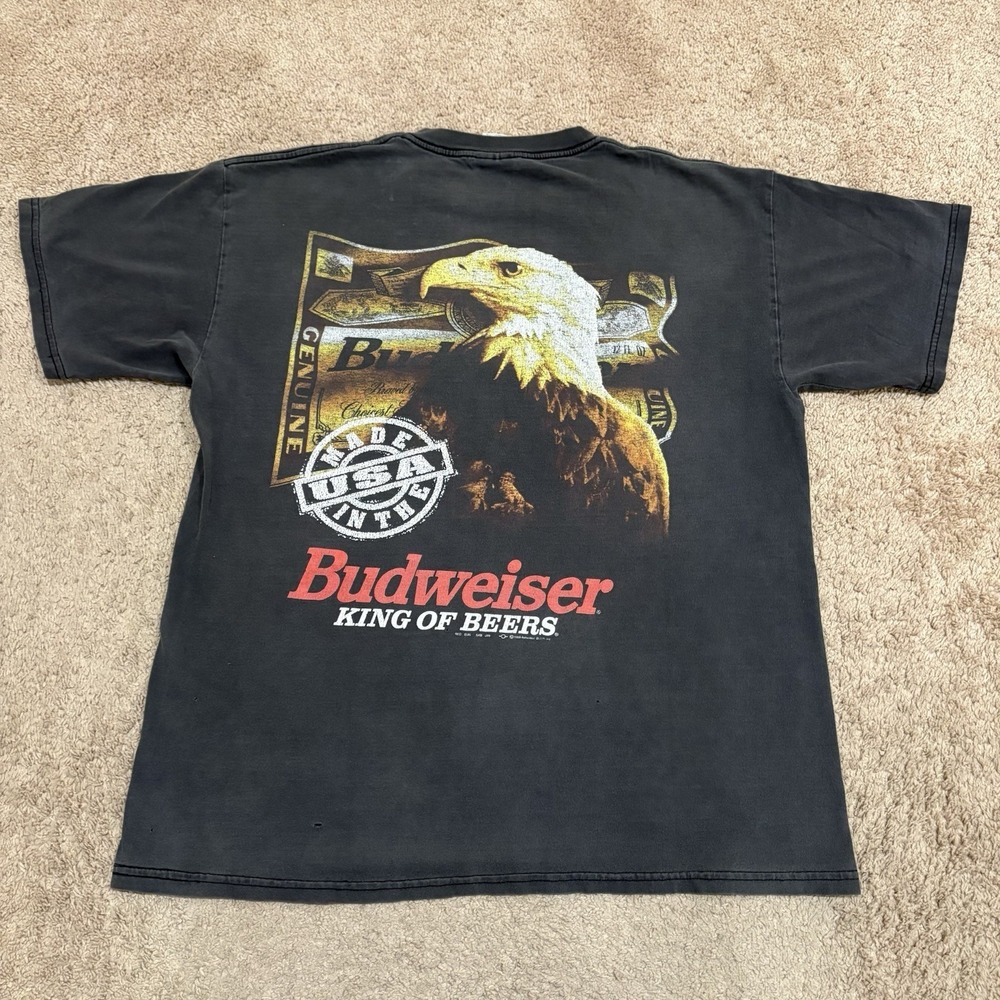 Vintage 1999 Budweiser King of Beers Faded Black T-Shirt Size XL Eagle 90s